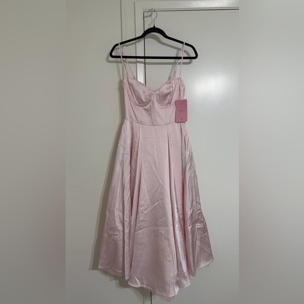 Almond Muse Midi Dress with Spaghetti Straps